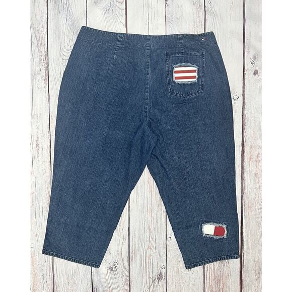 Tommy Hilfiger Women’s Vintage Jeans Size 22 Cropped Denim Patchwork Patriotic - Picture 2 of 6